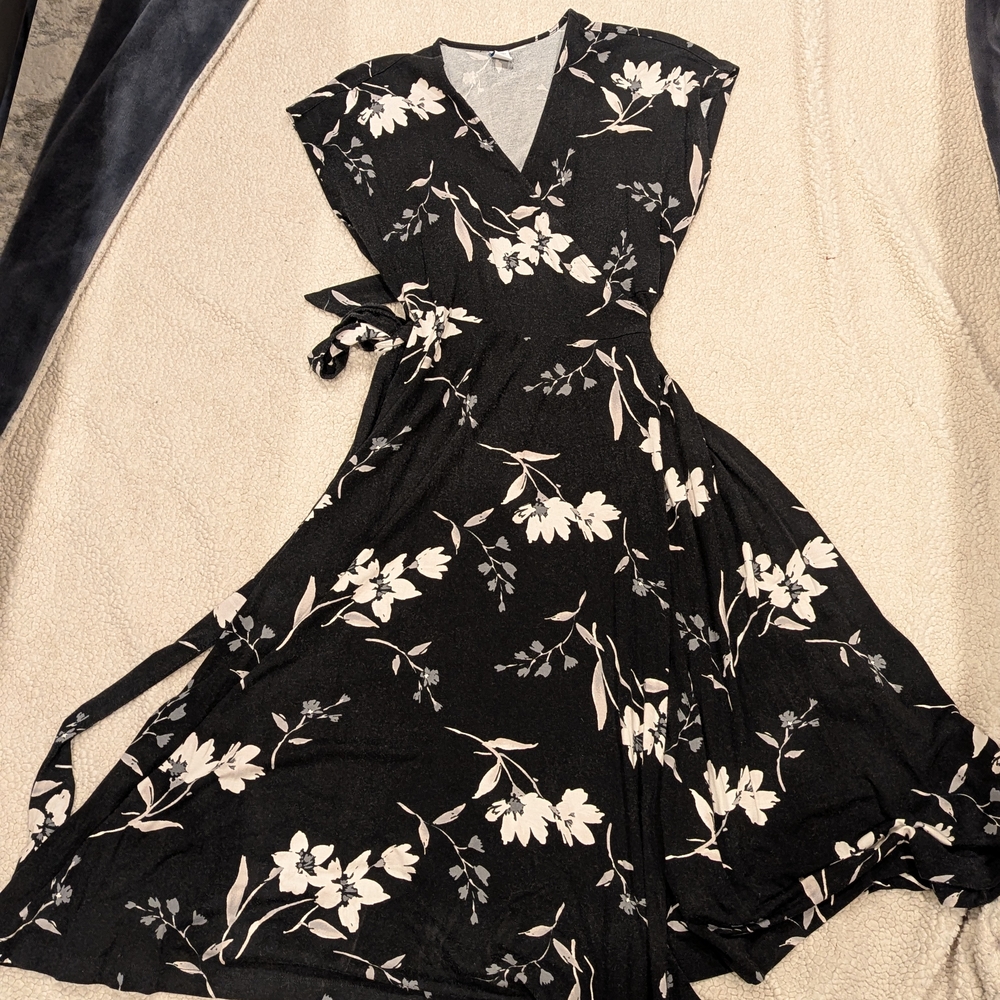 Floral Black Wrap Dress